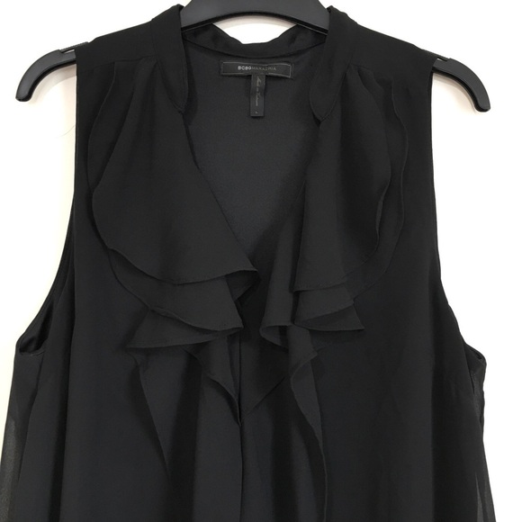 BCBG MAXAZRIA Ashley Ruffle Front V-neck sleeveless Chiffon Pull On Mini Dress - Picture 6 of 16